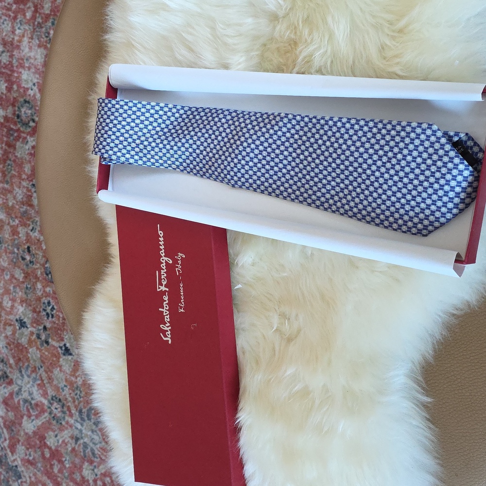NWOT IOB Salvatore Ferragamo Designer Baseball Silk Tie 💙⚾️🎁🇮🇹